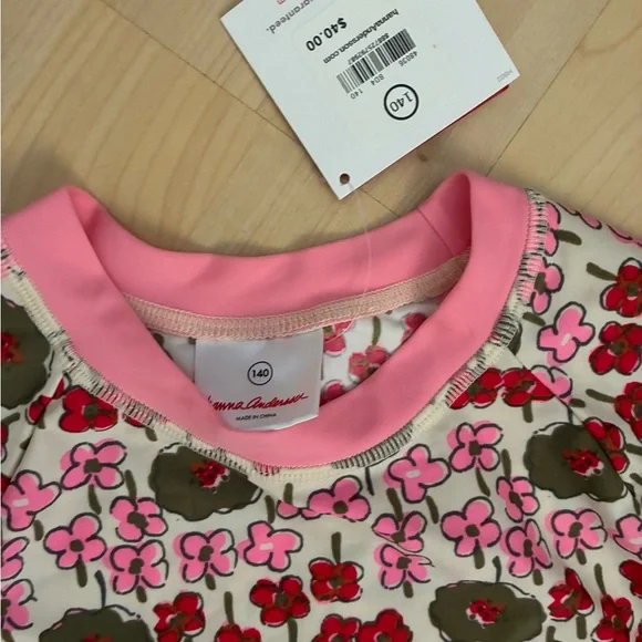 Floral Long Sleeve Rashquard and Pink Ruffle Swim Skirt Set 140 10-12